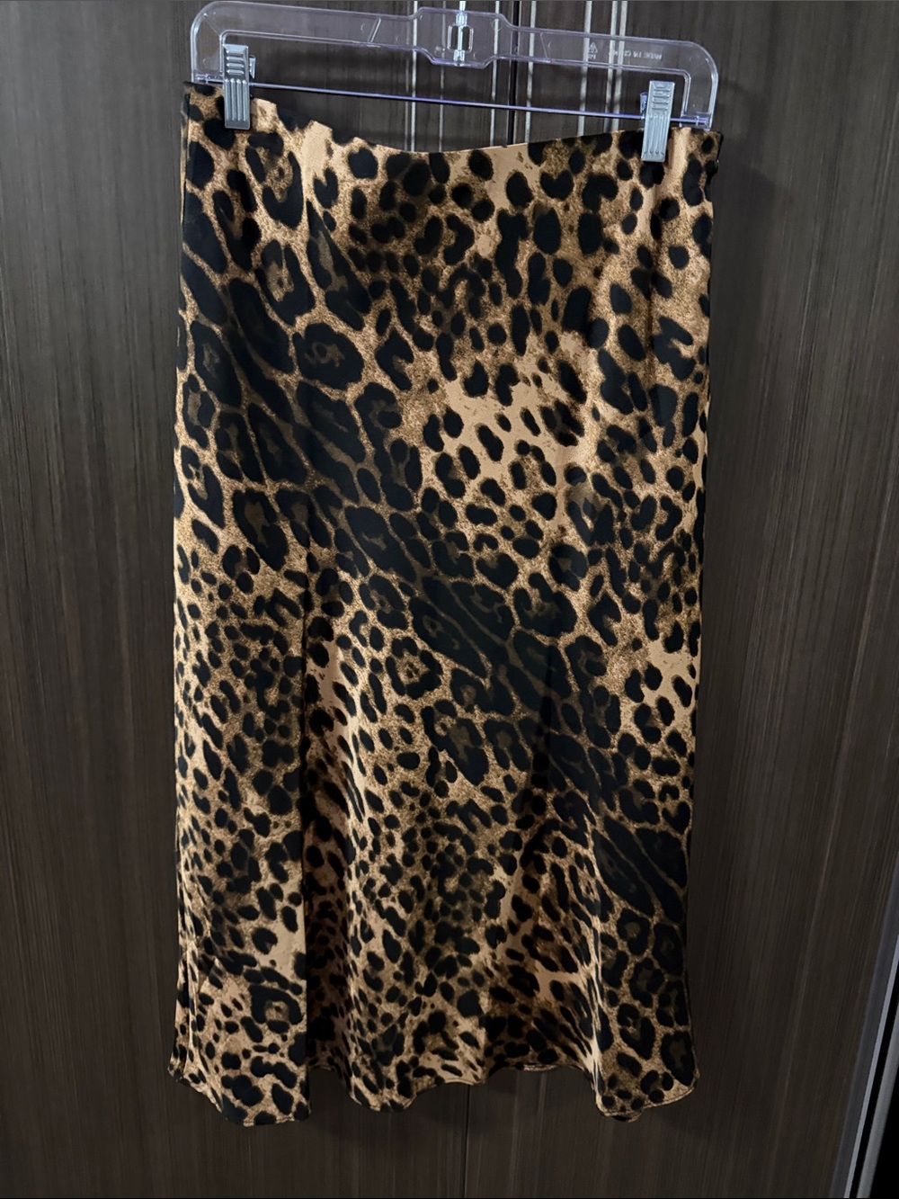 Forever‎ 21 Leopard-Print Satin Midi Skirt - Black & Brown
